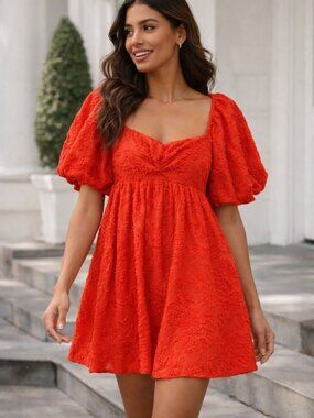 Future Collective Vibrant Orange/Red Textured Dress